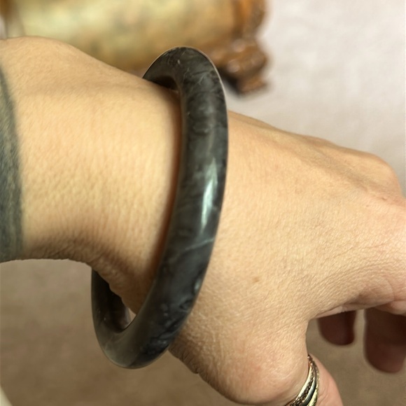 Earths Burmese A-Jade Bangle Bracelet one Black one transparent White